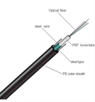 Câble de fibre du noyau GYXTW du mode unitaire 24 70 degrés avec le fil d'acier deux